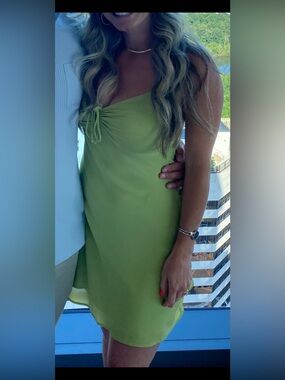 Women’s Lime Green Slip Dress - Sleek Spaghetti Straps